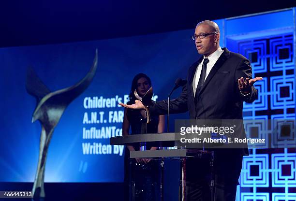 Writer Vincent Brown accepts the award for "Outstanding Script Children's - Episodic & Specials" for "A.N.T. Farm: InfluANTces the 2014 Writers Guild...