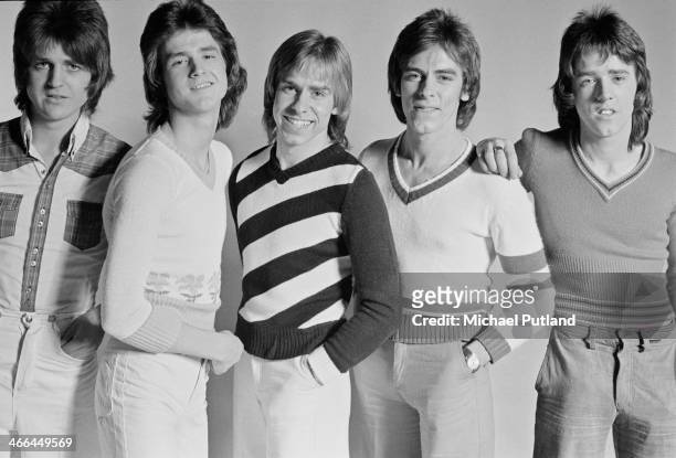 Scottish pop group The Bay City Rollers, March 1974. Left to right: Eric Faulkner, Les McKeown, Derek Longmuir, Alan Longmuir and Stuart 'Woody' Wood.