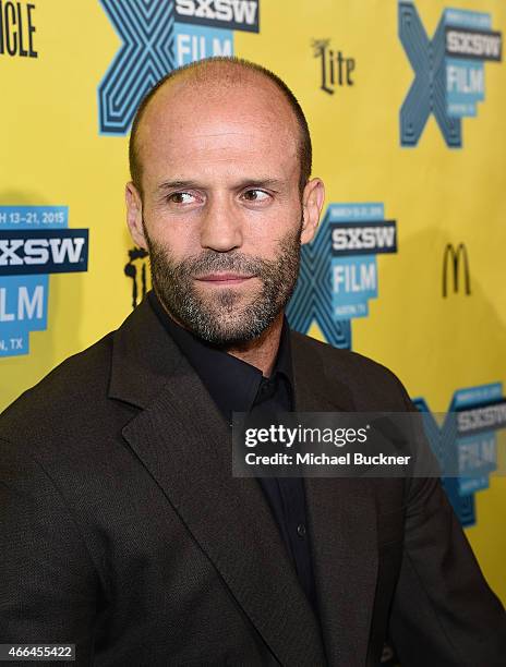 Actor Jason Statham arrives at the premiere of "Spy" during the 2015 SXSW Music, Film + Interactive Festival at the Paramount on March 15, 2015 in...