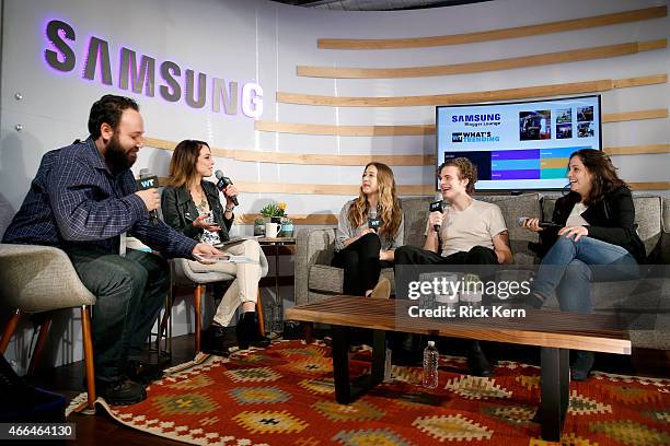 Hosts Lon Harris and Shira Lazar, "6 Years" actors Taissa Farmiga and Ben Rosenfield, and director Hannah Fidell speak onstage at What's Trending...