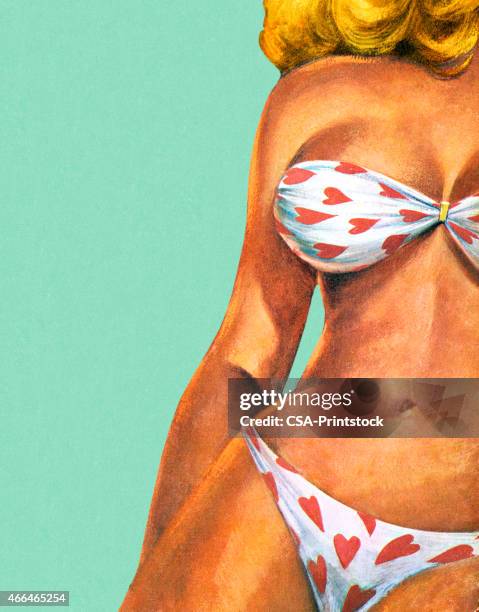 woman in heart bikini - voluptuous stock illustrations