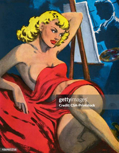 illustrations, cliparts, dessins animés et icônes de femme posant en tissu rouge - femme sensuelle