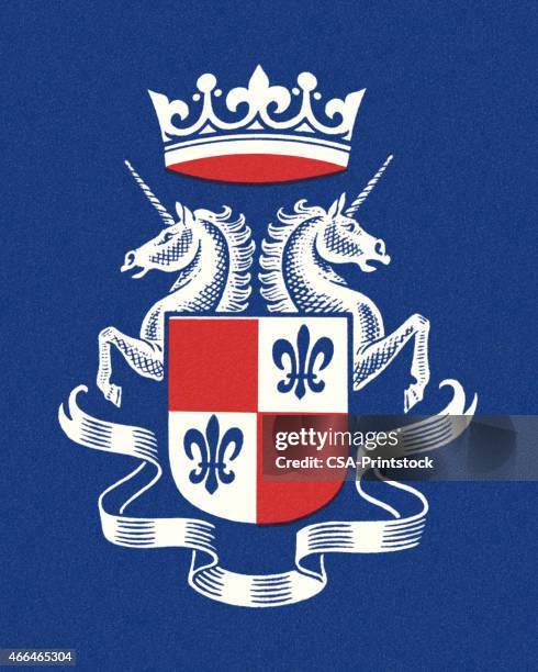 crest with two unicorns - coat of arms stock illustrations