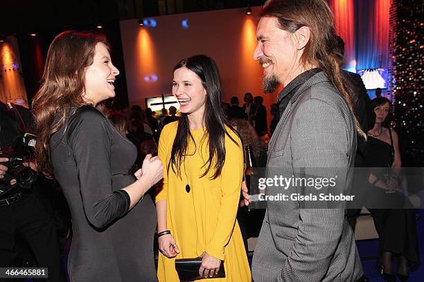 Yvonne Catterfeld , Anna Fischer and boyfriend Leonard Andreae attend the after show party of Goldene Kamera 2014 Hangar 7 at Tempelhof Airport on...