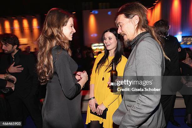 Yvonne Catterfeld , Anna Fischer and boyfriend Leonard Andreae attend the after show party of Goldene Kamera 2014 Hangar 7 at Tempelhof Airport on...