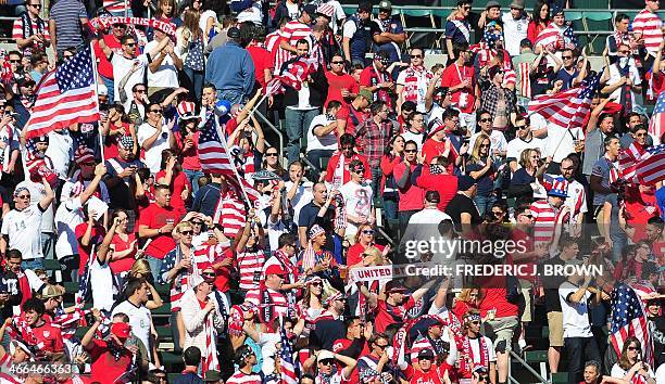 Fans crowd the north stand at StubHub Center for a pre-World Cup friendly match against Korea Republic in Carson, California, on February 1 between...