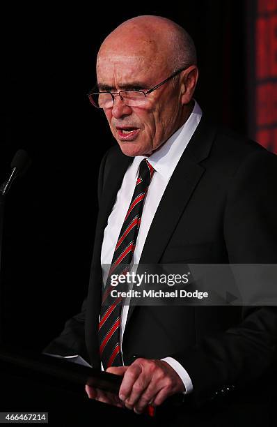 Bombers chairman Paul Little speaks during the Essendon Bombers 2015 AFL season launch at Luminare on March 16, 2015 in Melbourne, Australia.