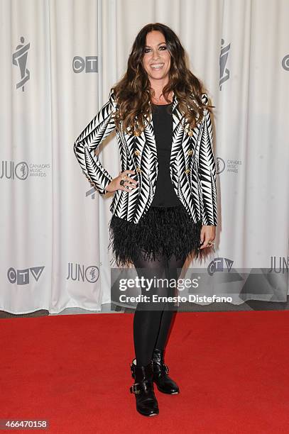 Alanis Morissette poses backstage in the press room at the 2015 Juno Awards at FirstOntario Centre on March 15, 2015 in Hamilton, Canada.