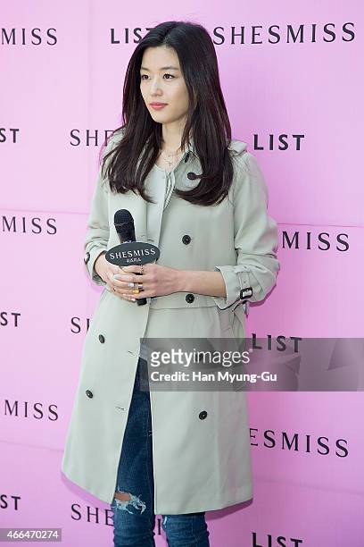 South Korean actress Gianna Jun attends the 1st anniversary store opening event for "SHEMISS" on March 16, 2015 in Seoul, South Korea.