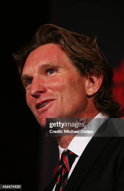 Bombers Head Coach James Hird speaks during the Essendon Bombers 2015 AFL season launch at Luminare on March 16, 2015 in Melbourne, Australia.