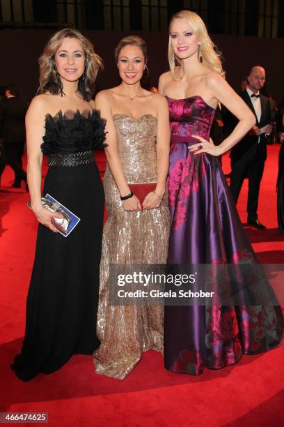 Bettina Cramer, Ruth Moschner and Franziska Knuppe attend the Goldene Kamera 2014 at Tempelhof Airport Hangar 7 on February 1, 2014 in Berlin,...