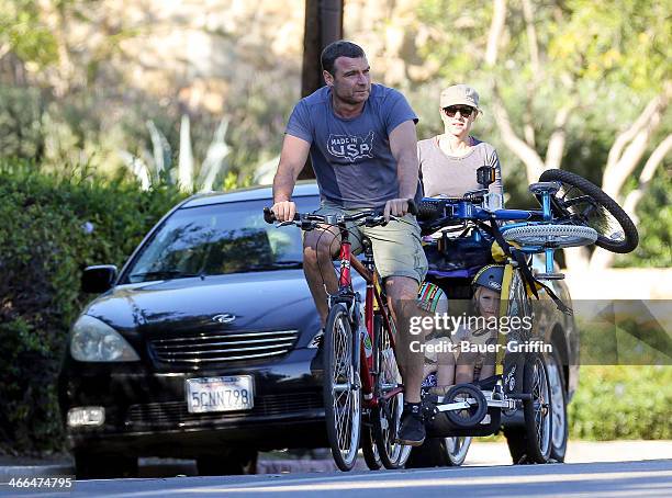 Liev Schreiber and Naomi Watts with Samuel Schreiber and Alexander Schreiber are seen on February 01, 2014 in Los Angeles, California.