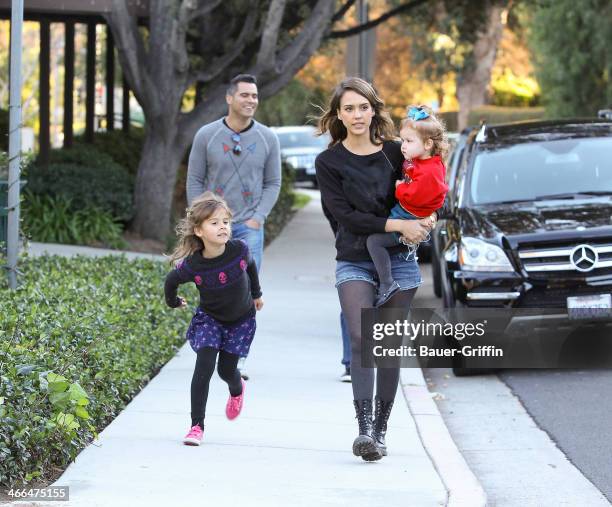 Jessica Alba and Cash Warren with Haven Warren and Honor Warren are seen on February 01, 2014 in Los Angeles, California.