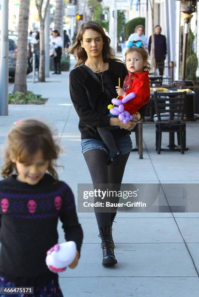 Jessica Alba with Haven Warren and Honor Warren are seen on February 01, 2014 in Los Angeles, California.