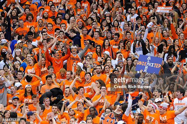 Syracuse Orange fans cheer against the Duke Blue Devils during the second half at the Carrier Dome on February 1, 2014 in Syracuse, New York....