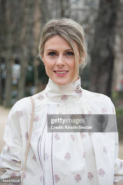 Fashion blogger Sofie Valkiers wears Dior dress and Barbara Bonner bag on day 7 of Paris Collections: Women on March 09, 2015 in Paris, France.