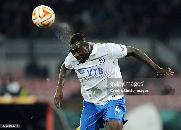Christopher Samba of Dinamo Moskva in action during the UEFA Europa League Round of 16 football match between SSC Napoli and FC Dinamo Moskva at the...