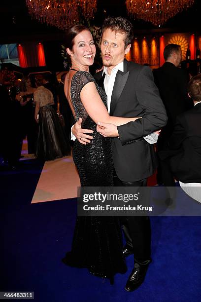 Stefanie Mensing and Roman Knizka attend the Goldene Kamera 2014 at Tempelhof Airport on February 01, 2014 in Berlin, Germany.