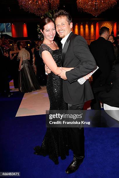 Stefanie Mensing and Roman Knizka attend the Goldene Kamera 2014 at Tempelhof Airport on February 01, 2014 in Berlin, Germany.