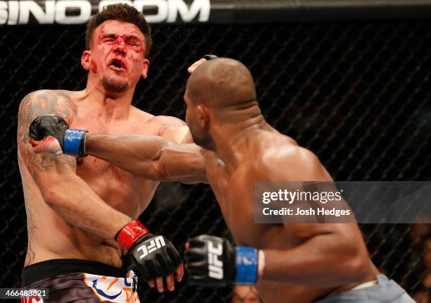 Alistair Overeem punches Frank Mir in their heavyweight fight at the UFC 169 event inside the Prudential Center on February 1, 2014 in Newark, New...