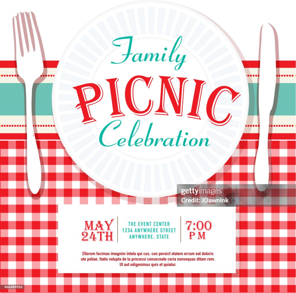 Picnic or barbecue family fun event invitation design template