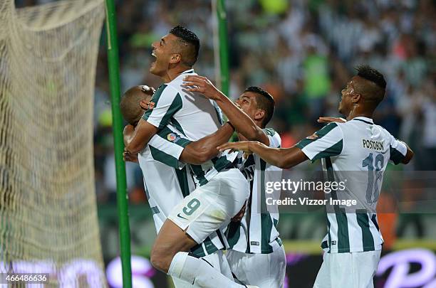 Jefferson Duque player of Atletico Nacional celebrates a scored goal to Deportivo Independiente Medellin during a match between Atletico Nacional and...