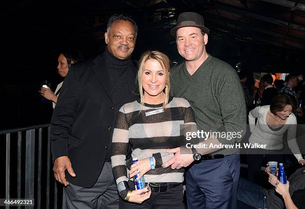 Reverand Jesse Jackson , Actor David Koechner and Leigh Koechner attend the Bud Light Hotel on February 1, 2014 in New York City.