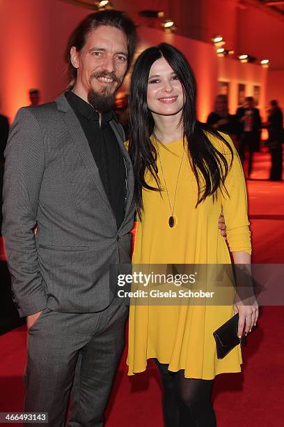 Anna Fischer and boyfriend Leonard Andreae attend the Goldene Kamera 2014 at Tempelhof Airport Hangar 7 on February 1, 2014 in Berlin, Germany.