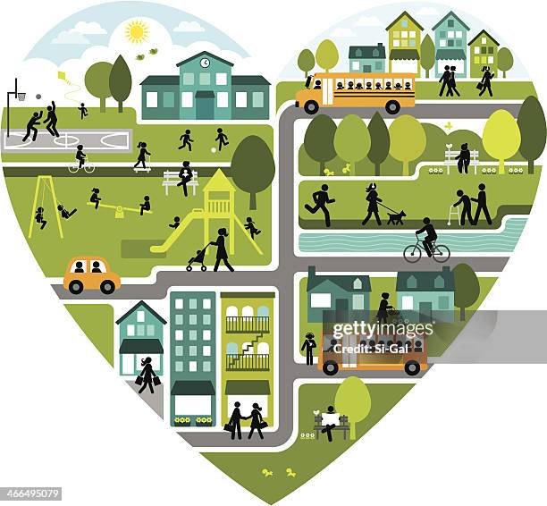 stockillustraties, clipart, cartoons en iconen met lively and active city - butterfly cycle