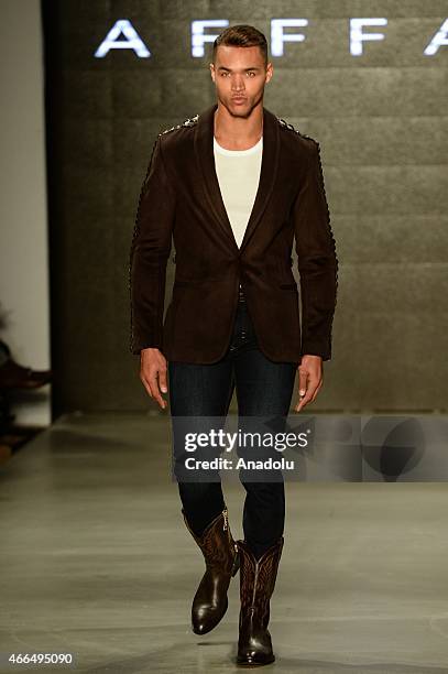 Model walks the runway at Affairs spring/winter 2015-2016 show during Mercedes Benz Fashion Week at the Istanbul Modern in Turkey on March 16,2015.