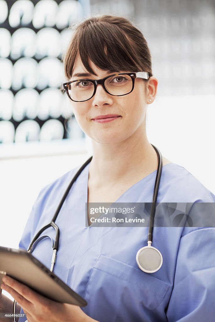 Young female doctor in clinic, portrait