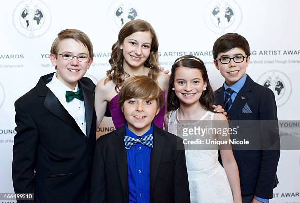 Cast of the PBS Kids Odd Squad Sean Michael Kyer, Julia Lalonde, Christian Distefano, Dalila Bela and Alex Thorne attend the 36th annual Young Artist...