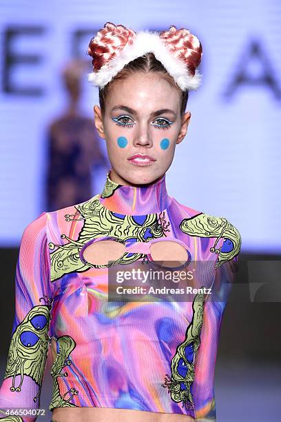 Model walks the runway at the Deniz Berdan show during Mercedes Benz Fashion Week Istanbul FW15 on March 16, 2015 in Istanbul, Turkey.