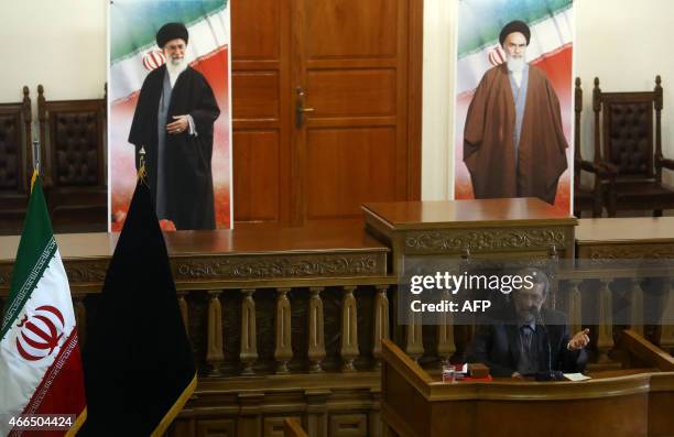 Iranian Parliament Speaker, Ali Larijani, speaks to the media during a press conference in Tehran on March 16,2015. Iranian MPs will not derail a...