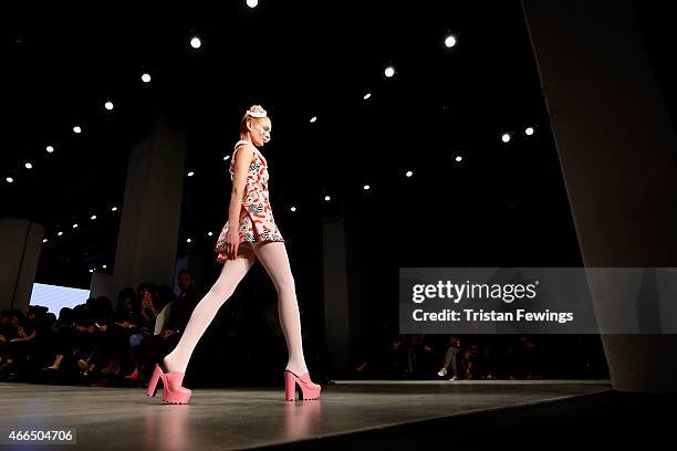 Model walks the runway at the Deniz Berdan show during Mercedes Benz Fashion Week Istanbul FW15 on March 16, 2015 in Istanbul, Turkey.