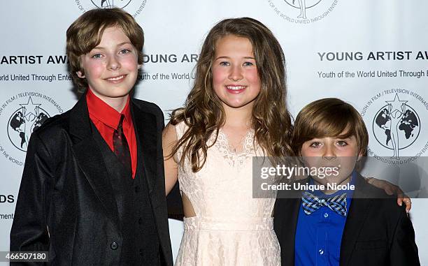 Actors Alex Thorne, Kallan Holley and Christian Distefano attend the 36th annual Young Artist Awards at The Sportsmens Lodge on March 15, 2015 in...