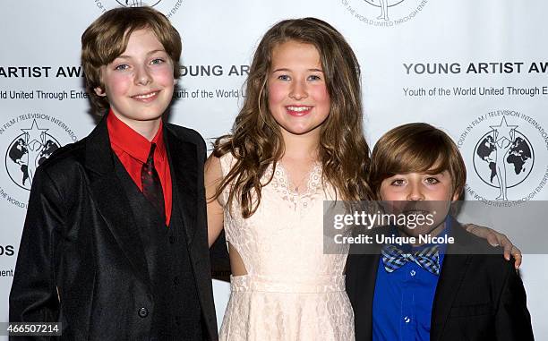 Actors Alex Thorne, Kallan Holley and Christian Distefano attend the 36th annual Young Artist Awards at The Sportsmens Lodge on March 15, 2015 in...