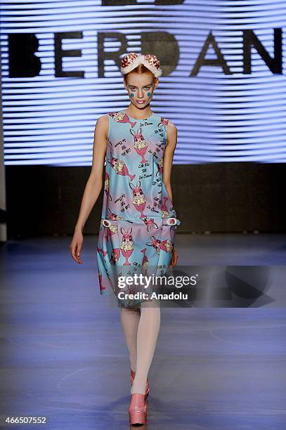 Model walks the runway at the DB Berdan show during Mercedes Benz Fashion Week Istanbul FW15 on March 16, 2015 in Istanbul, Turkey.