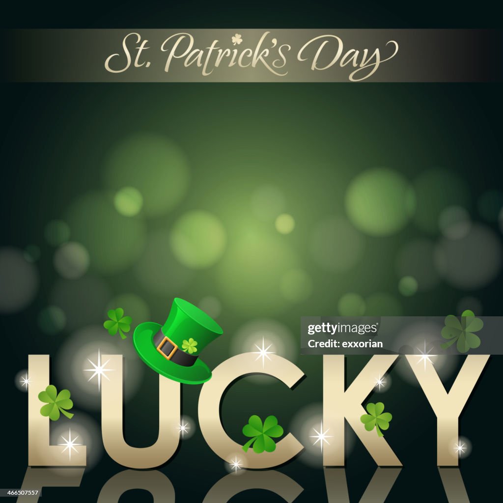 St Patrick's Day vector art with lights and word Lucky
