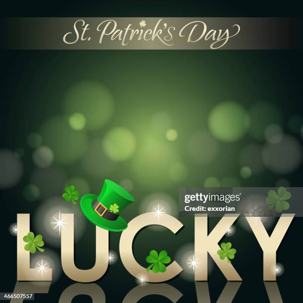 st patrick's day vector art with lights and word lucky - four leaf clover vector stock illustrations
