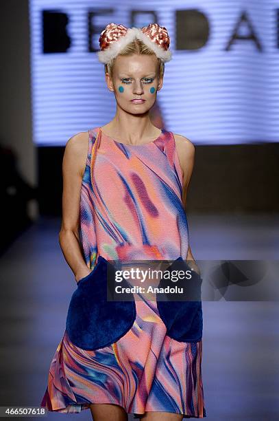 Model walks the runway at the DB Berdan show during Mercedes Benz Fashion Week Istanbul FW15 on March 16, 2015 in Istanbul, Turkey.