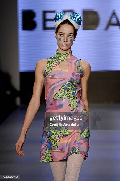 Model walks the runway at the DB Berdan show during Mercedes Benz Fashion Week Istanbul FW15 on March 16, 2015 in Istanbul, Turkey.