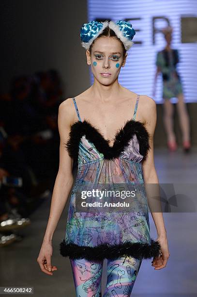 Model walks the runway at the DB Berdan show during Mercedes Benz Fashion Week Istanbul FW15 on March 16, 2015 in Istanbul, Turkey.