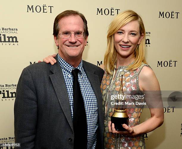 Pete Hammond and actress Cate Blanchett attend the 29th Santa Barbara International Film Festival outstanding performer of the year award on February...