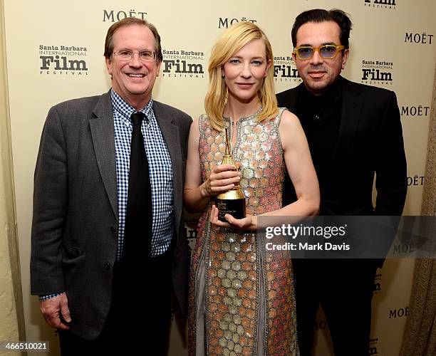 Pete Hammond, actress Cate Blanchett, and SBIFF director Roger Durling attend the 29th Santa Barbara International Film Festival outstanding...