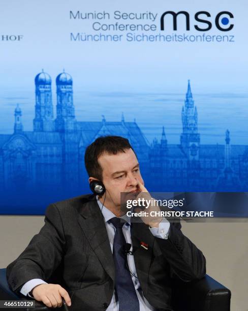 Serbian Prime Minister Ivica Dacic attends a panel discussion during the 50th Munich Security Conference on February 2, 2014 in Munich, southern...