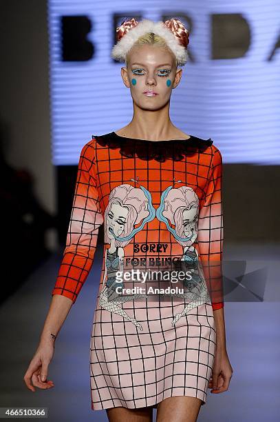Model walks the runway at the DB Berdan show during Mercedes Benz Fashion Week Istanbul FW15 on March 16, 2015 in Istanbul, Turkey.
