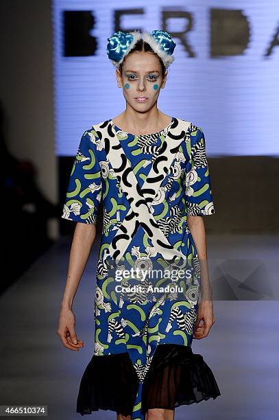 Model walks the runway at the DB Berdan show during Mercedes Benz Fashion Week Istanbul FW15 on March 16, 2015 in Istanbul, Turkey.