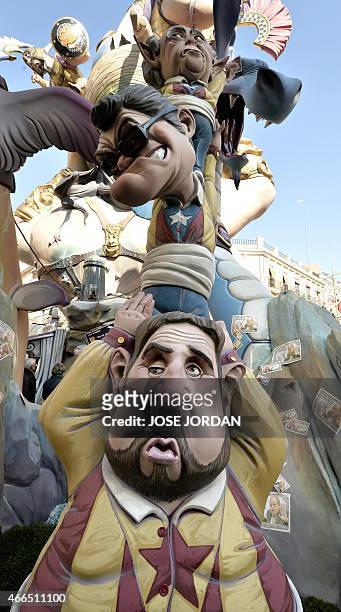 Picture shows a "ninot" representing President of pro-independence Esquerra Republicana political party Oriol Junquera , regional president of...