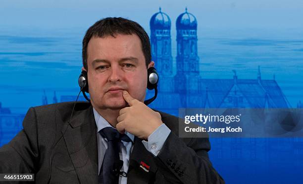 Serbian Prime Minister Ivica Dacic attends a panel discussion during the 50th Munich Security Conference in the Bayerischer Hof hotel on February 2,...